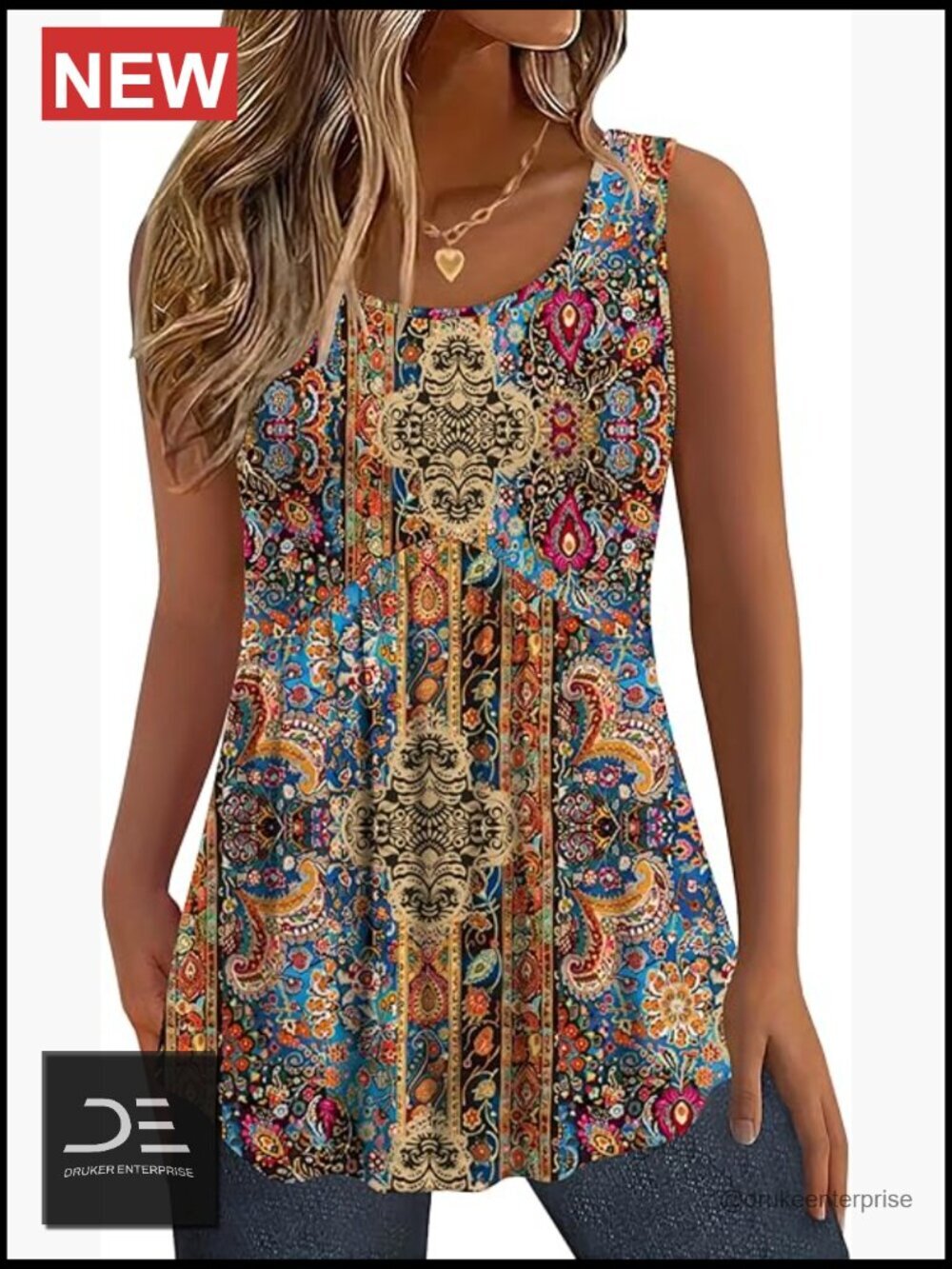 Sleeveless Babydoll Tank Top Flowy Tunic Blouse Crew Neck Loose Fit Summer Top